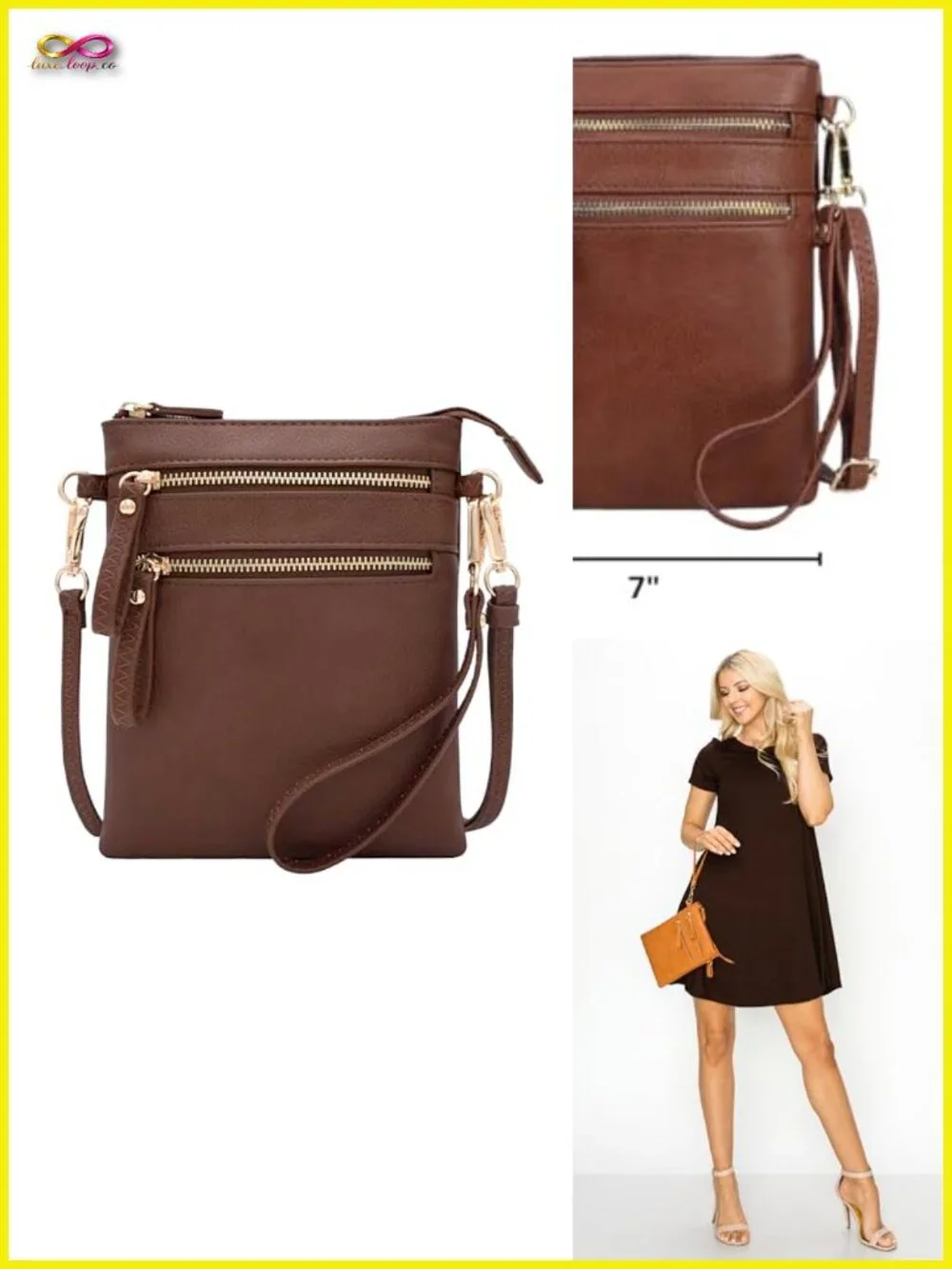 Small Crossbody Bag with Multi Zip Pockets, Detachable Wristlet, Lightweight